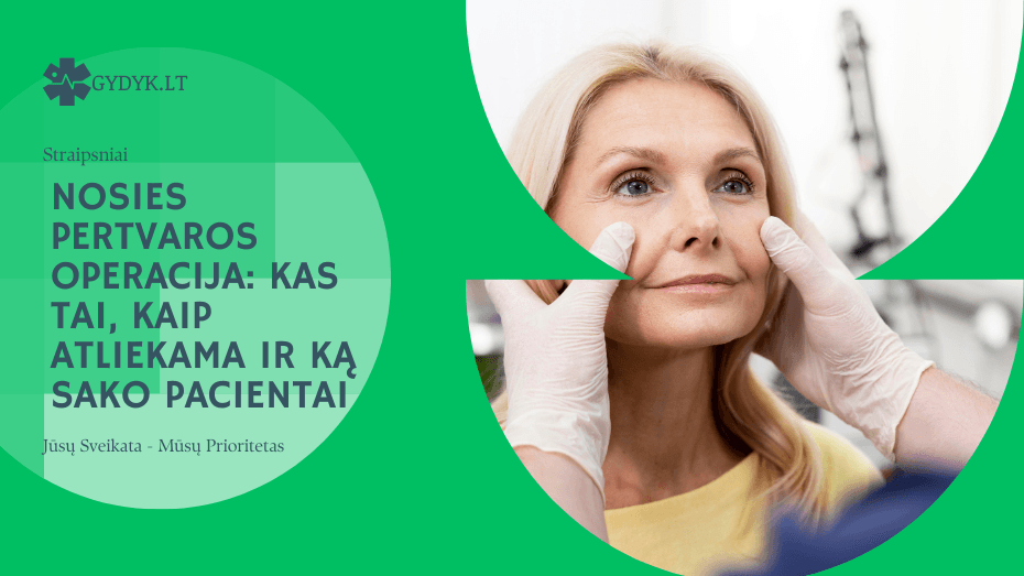 acientų atsiliepimai Dauguma pacientų, patyrusių nosies pertvaros operaciją, pabrėžia šiuos aspektus: Kvėpavimas palengvėja – žmonės pastebi, kad dingsta nuolatinis nosies užgulimas, kvėpuoti tampa lengviau tiek dieną, tiek naktį. Pagerėja miego kokybė – sumažėja ar išnyksta knarkimas, rytais jaučiamasi labiau pailsėjus. Mažiau sinusitų ir infekcijų – daug pacientų sako, kad po operacijos nebetenka taip dažnai vartoti antibiotikų. Pooperinis laikotarpis nėra toks sunkus, kaip tikėtasi – pirmos kelios dienos būna nemalonios, bet dauguma nustemba, kad gijimas vyksta greičiau nei bijojo. Pagerėja gyvenimo kokybė – daugiau energijos, geresnė savijauta sportuojant ir kasdienėje veikloje. Bendrai pacientų nuomonė yra teigiama – daugelis gailisi tik to, kad per ilgai delsė atlikti procedūrą.