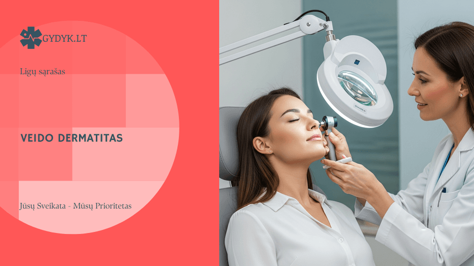 Iliustracija: Dermatitas ant veido, aplink akis ir lūpų srityje
