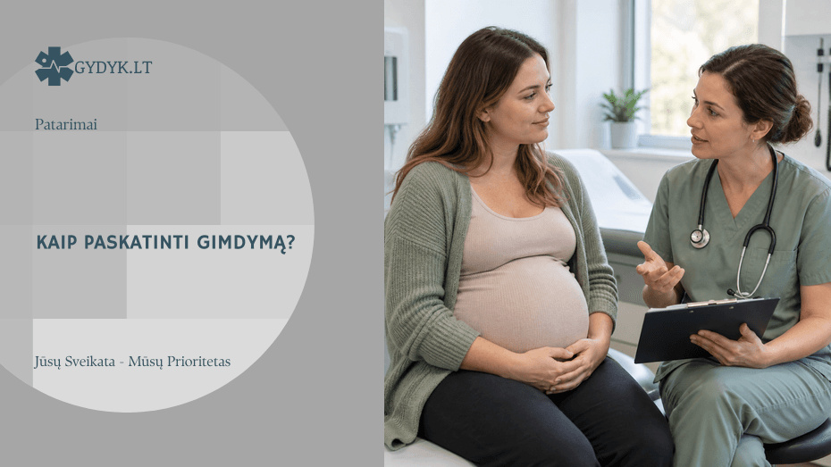 Nėščioji su akušere ramiai aptaria gimdymo pradžios ir sužadinimo planą