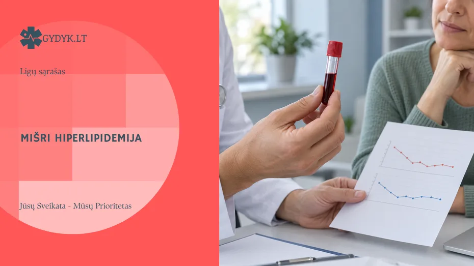 Gydytojas laiko kraujo mėginį ir su paciente aptaria laboratorinio tyrimo grafiką