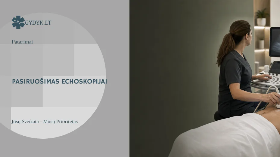 Specialistė atlieka pacientui pilvo organų echoskopiją